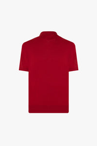 Short-sleeved polo shirt in fine wool - Red