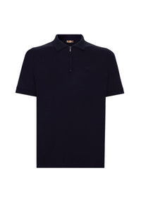 Polo à fermeture éclair maille piquée en laine - Bleu
