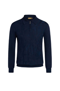 Polo zippé devant texturé en cachemire - Bleu