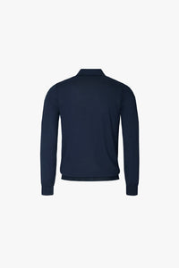 Textured cashmere and silk blend polo shirt with front zip - Blue
