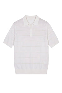 Polo à rayures ton sur ton en cachemire - Blanc