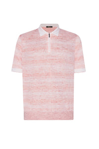 Polo avec motif chiné et col zippé en cachemire - Orange & Blanc