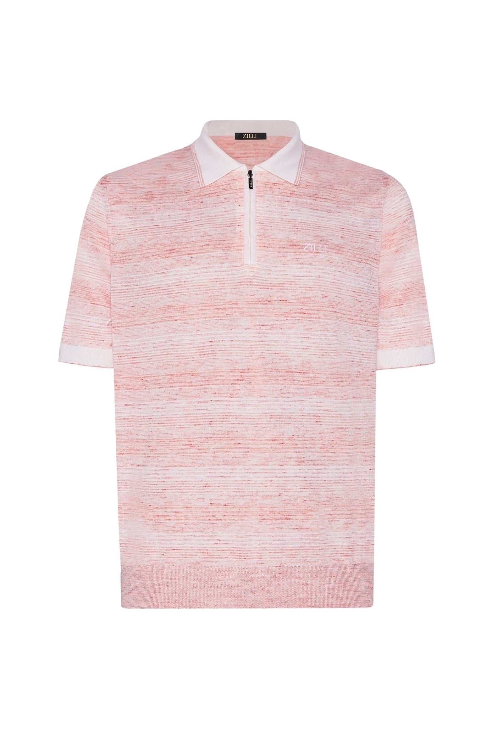 Polo avec motif chiné et col zippé en cachemire - Orange & Blanc