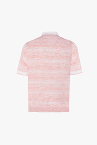 Polo avec motif chiné et col zippé en cachemire - Orange & Blanc