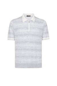 Mélange cashmere and silk blend polo shirt - Grey & White