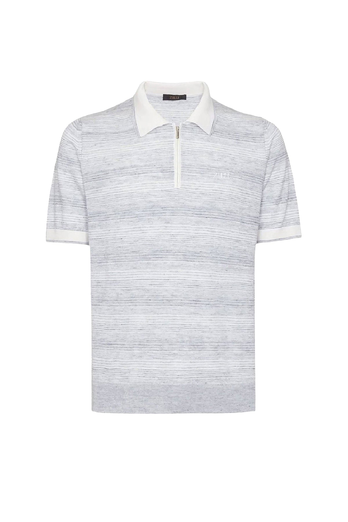 Mélange cashmere and silk blend polo shirt - Grey & White