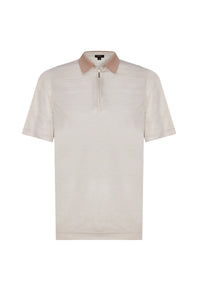 Polo rayé en soie - Beige & Marron