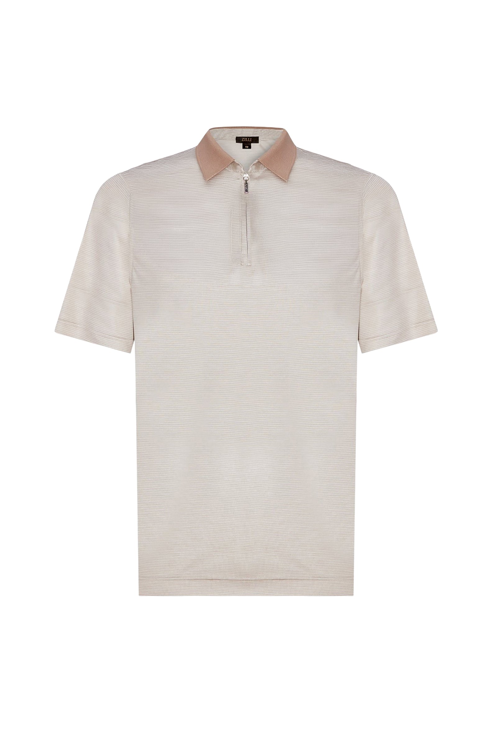 Polo rayé en soie - Beige & Marron
