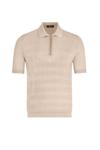 Silk textured knit zip polo shirt - Beige