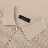 Silk textured knit zip polo shirt - Beige
