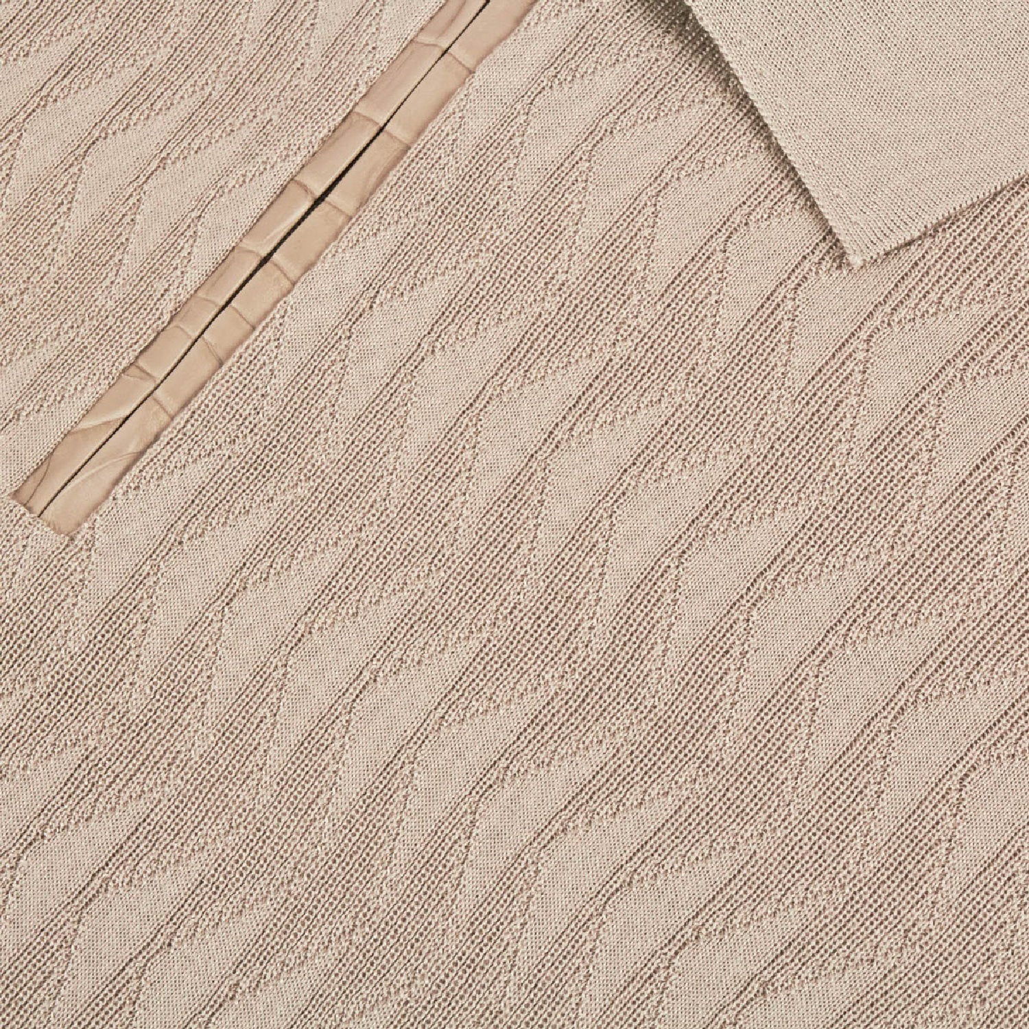Silk textured knit zip polo shirt - Beige
