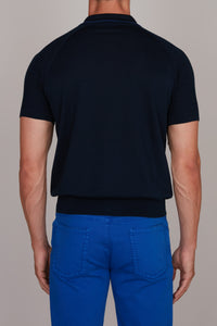 Polo shirt with textured sleeves and silk zip - Blue