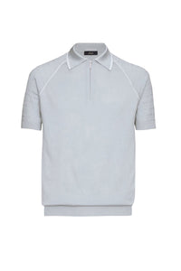 Silk textured knit polo shirt - Grey & White