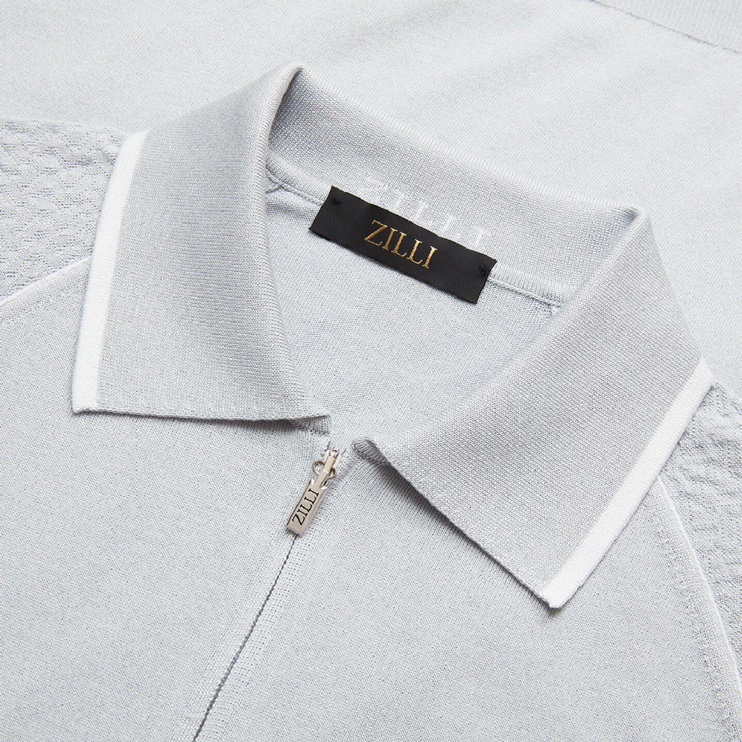 Silk textured knit polo shirt - Grey & White