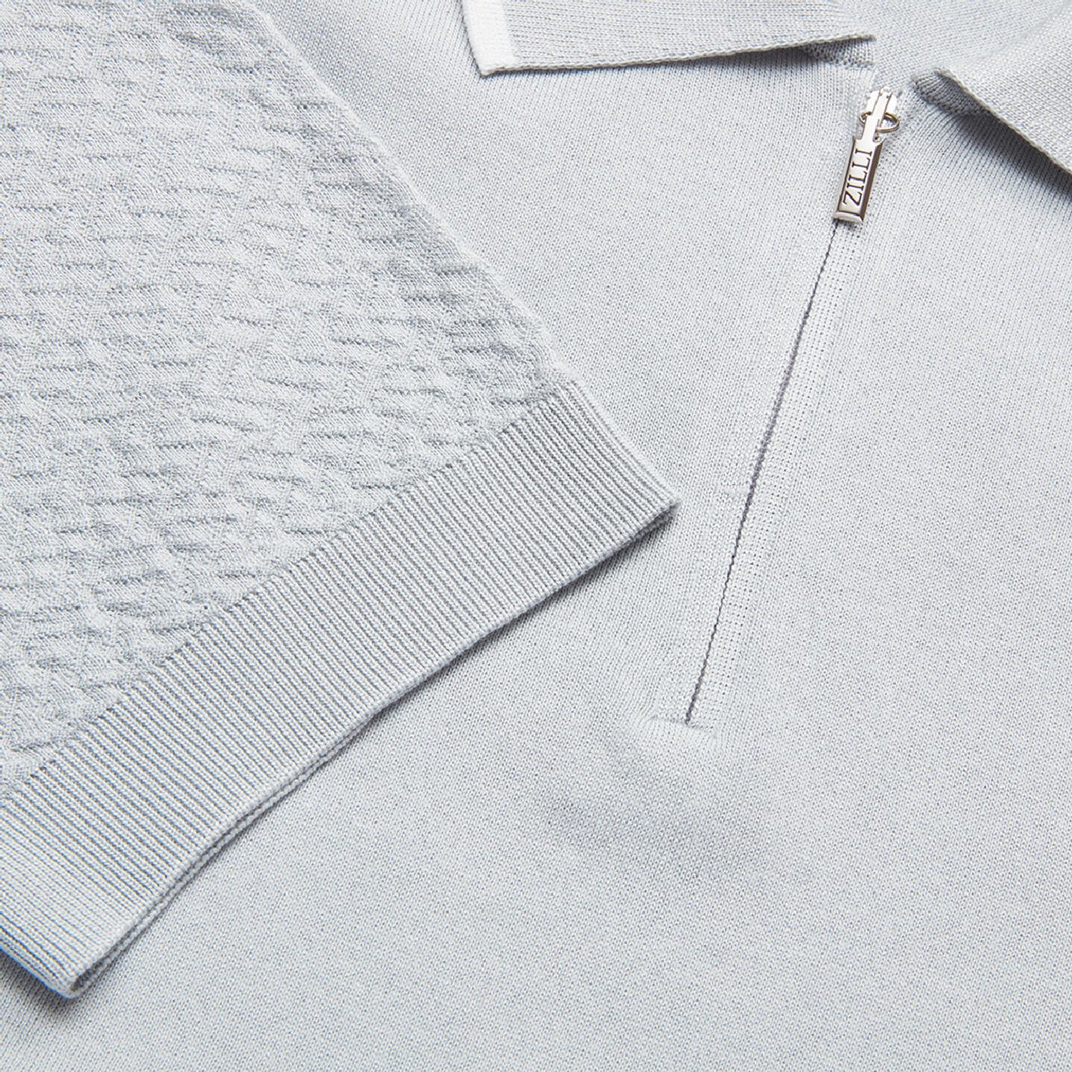 Silk textured knit polo shirt - Grey & White