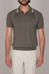 Polo à motif texturé en soie - Vert