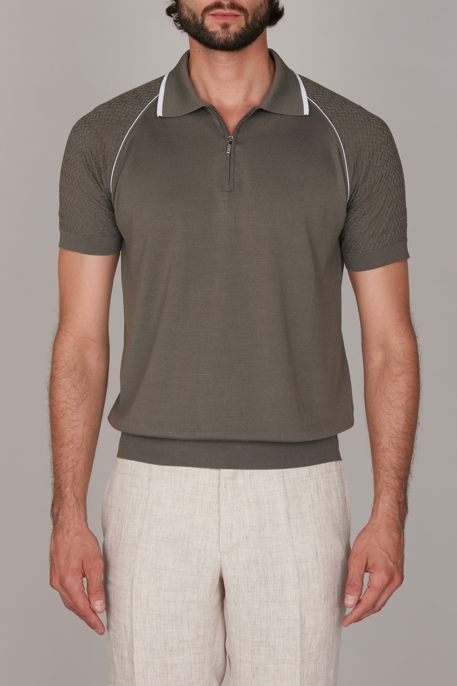 Polo à motif texturé en soie - Vert