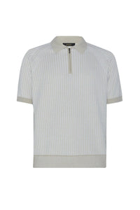 Polo tricoté à maille côtelée en soie - Beige & Blanc