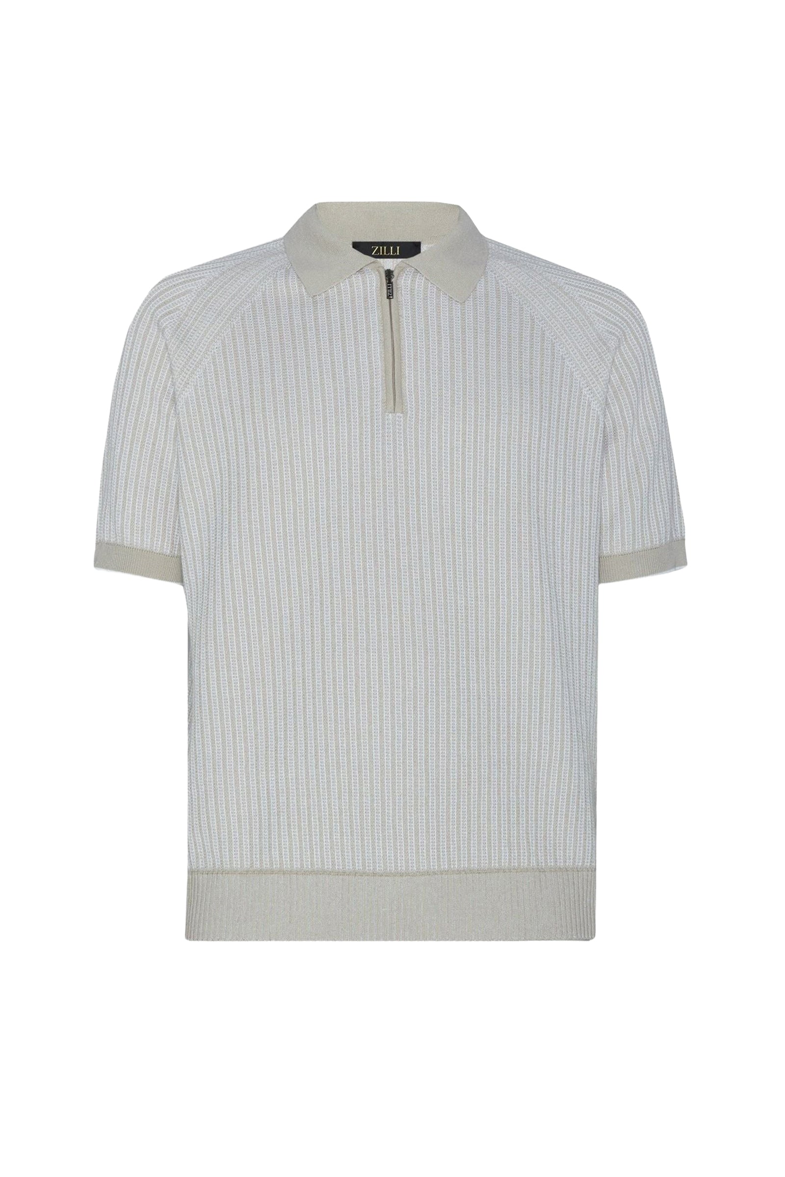 Polo tricoté à maille côtelée en soie - Beige & Blanc
