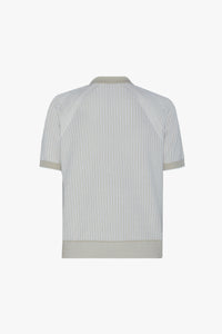 Polo tricoté à maille côtelée en soie - Beige & Blanc
