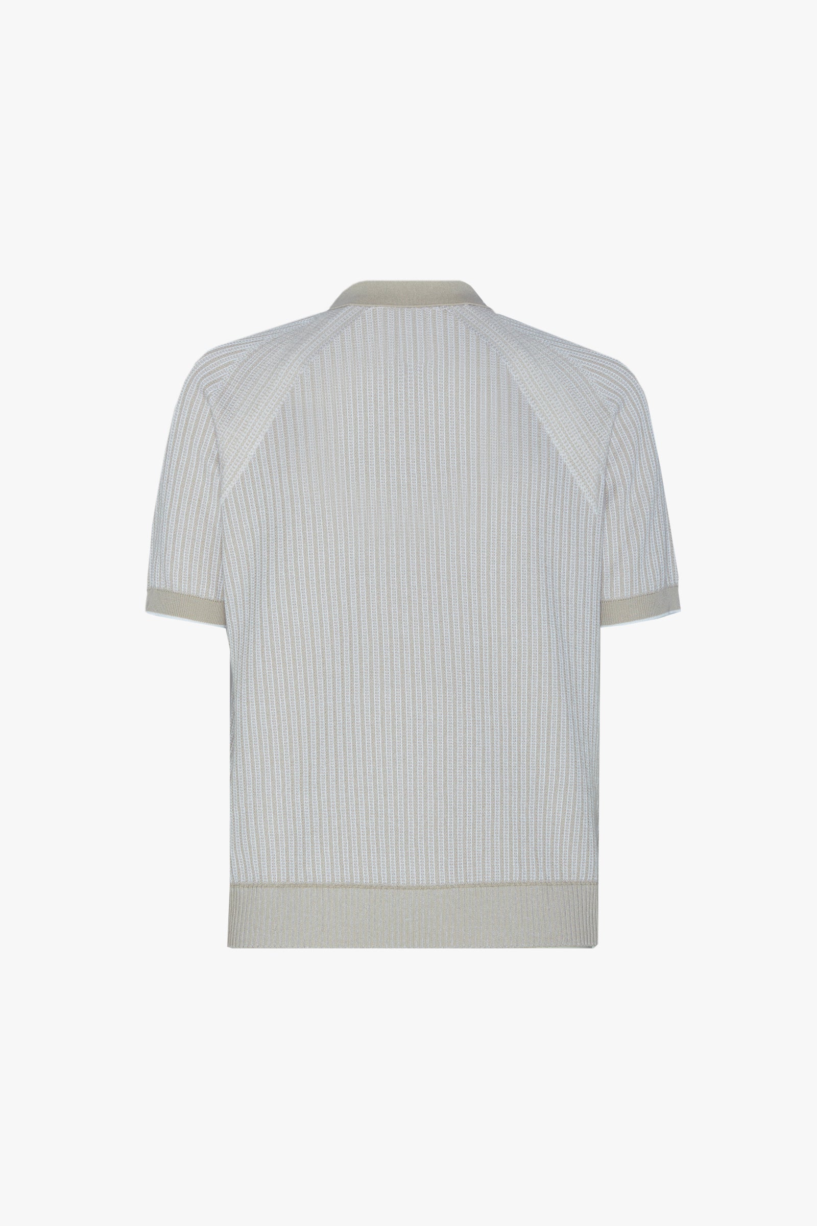Polo tricoté à maille côtelée en soie - Beige & Blanc