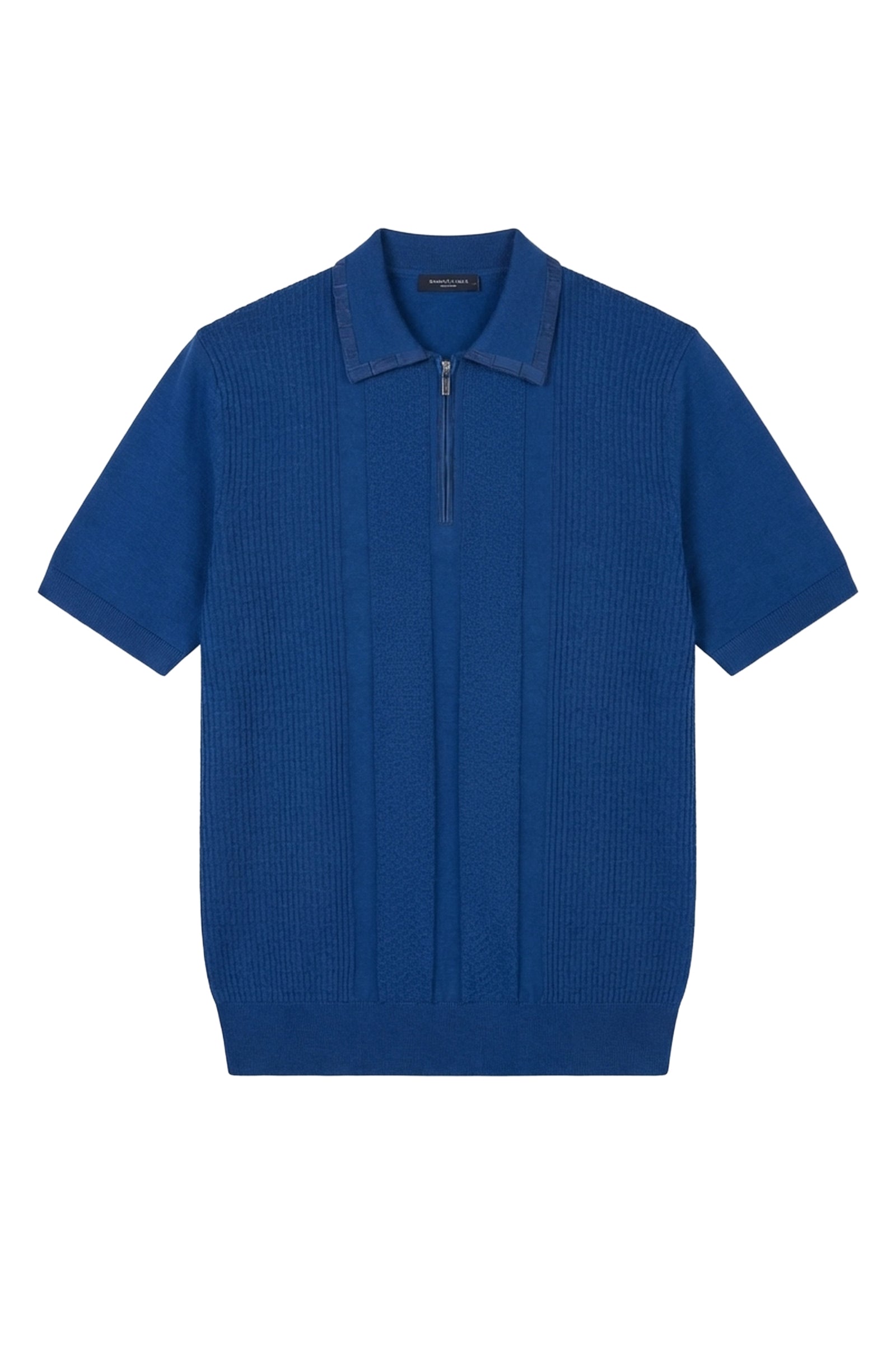 Polo zippé à motif de maille texturée en soie - Bleu
