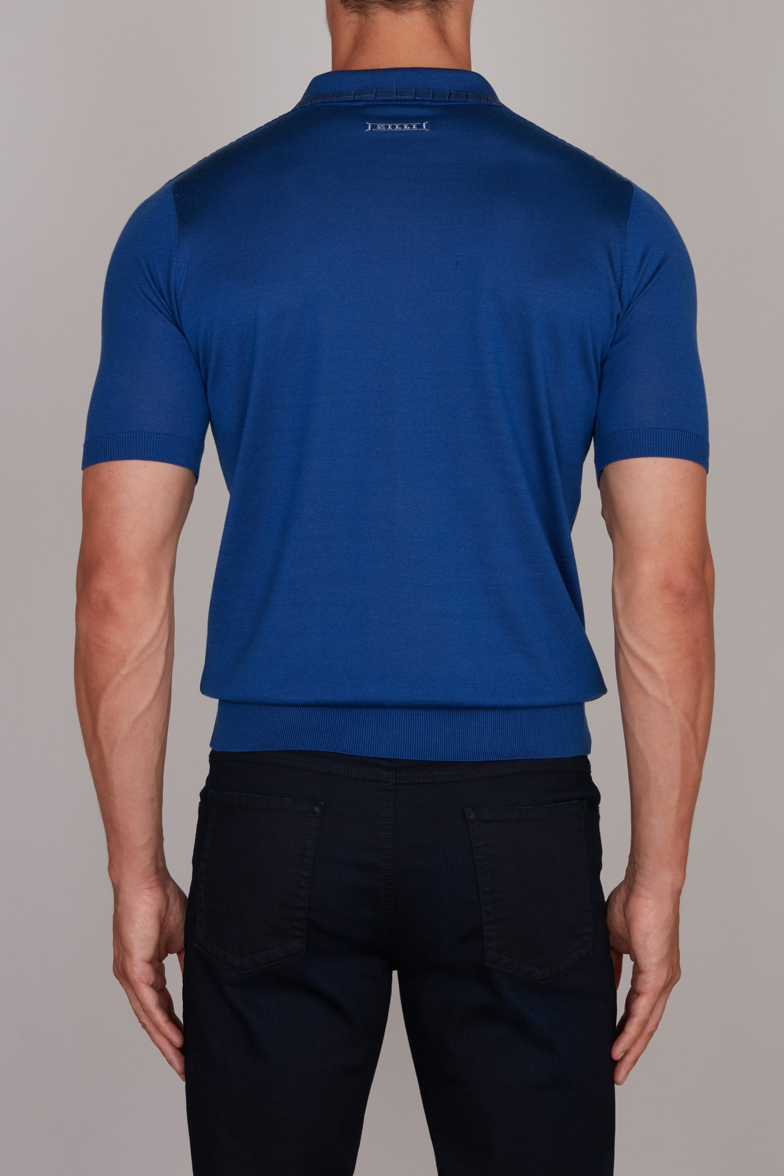 Polo zippé à motif de maille texturée en soie - Bleu