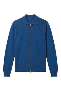 Polo à col zippé et manches longues en cachemire - Oxford Blue