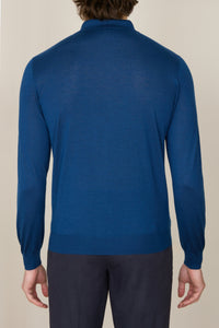 Polo à col zippé et manches longues en cachemire - Oxford Blue