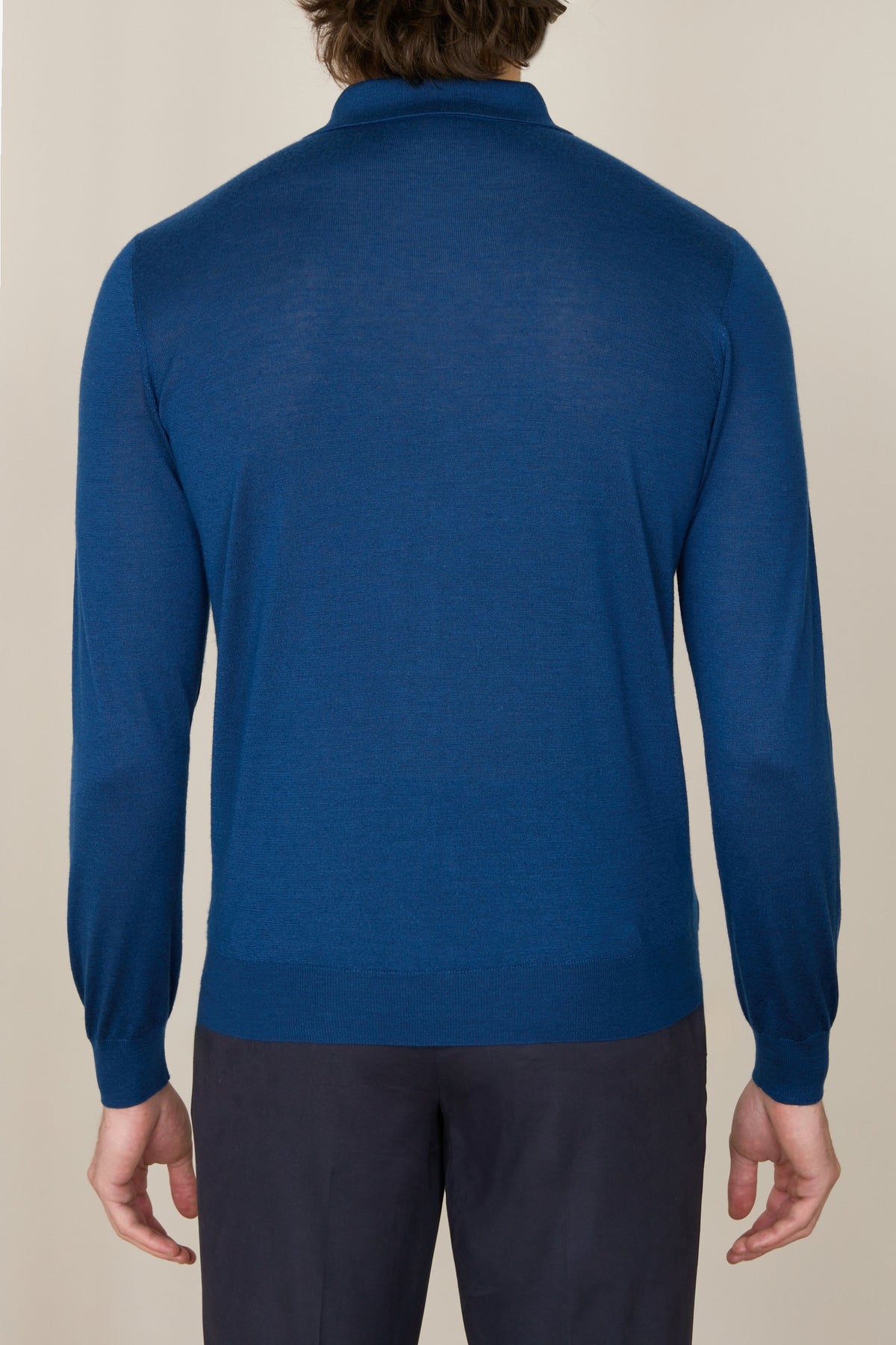 Polo à col zippé et manches longues en cachemire - Oxford Blue