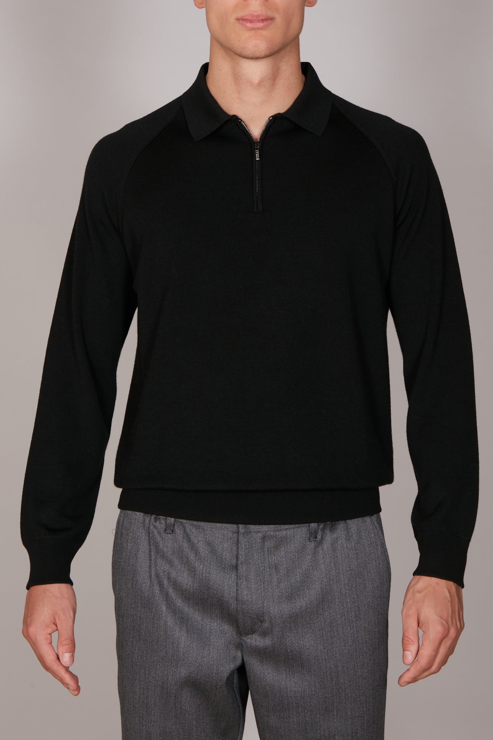 Polo zippé en laine - Noir