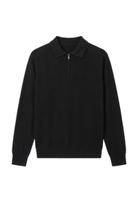 Polo zippé en laine - Noir