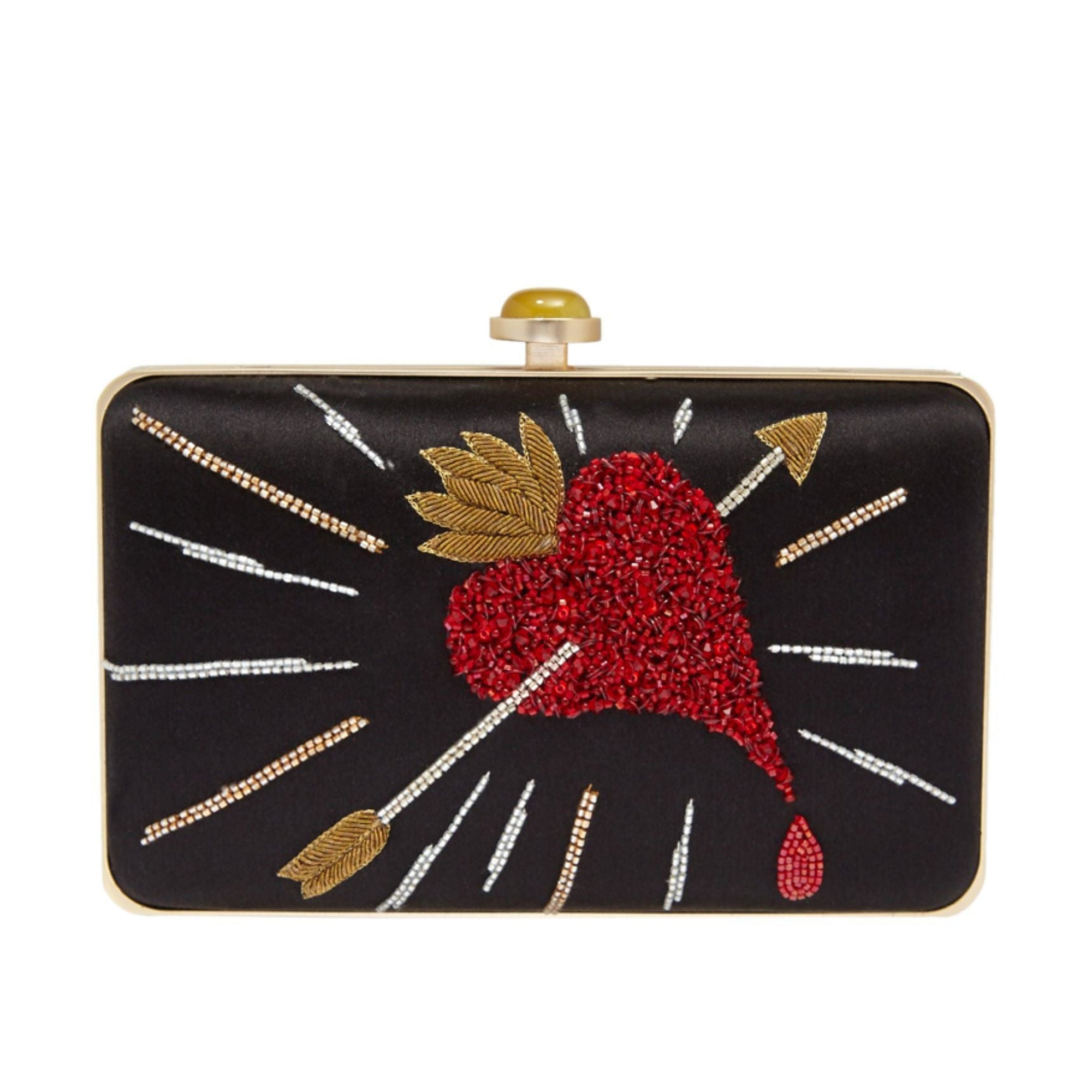 Minaudière Kiss en broderie en satin - Gris
