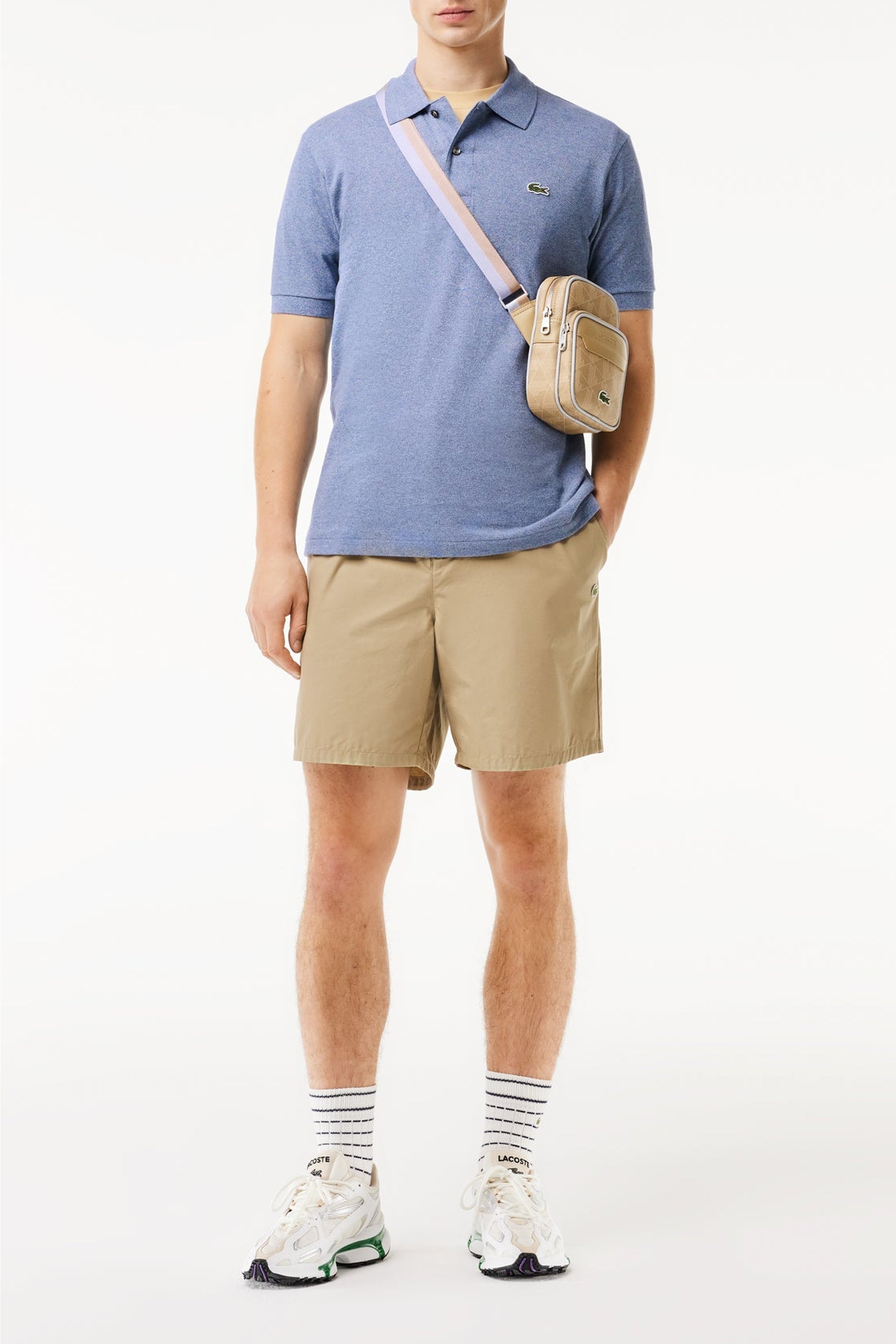 L.12.12 Chiné pique polo shirt - Light Indigo Blue