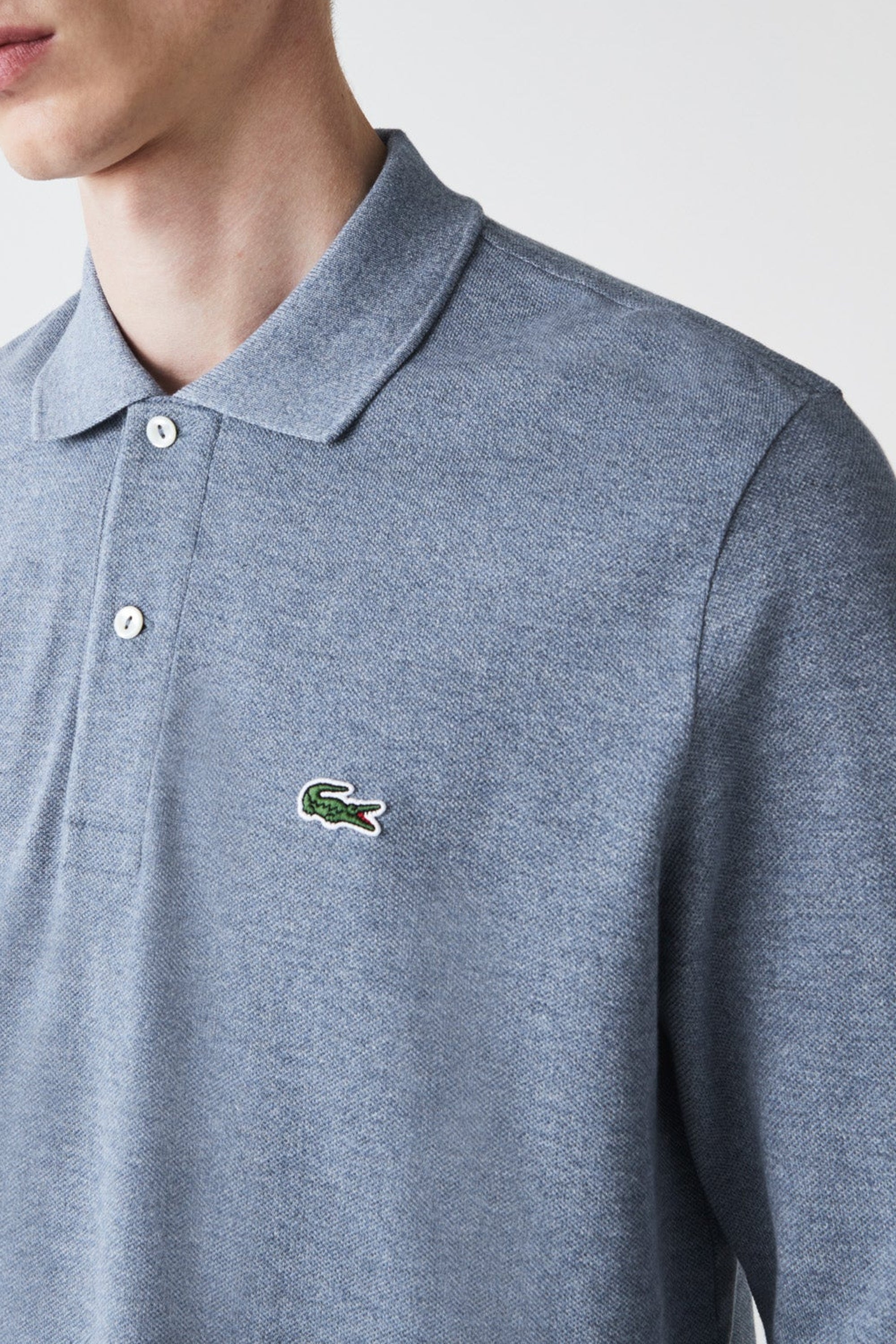 Polo L.12.12 à manches longues en piqué - Bleu Indigo Clair