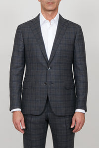 Costume avec motif à carreaux en laine - Gris