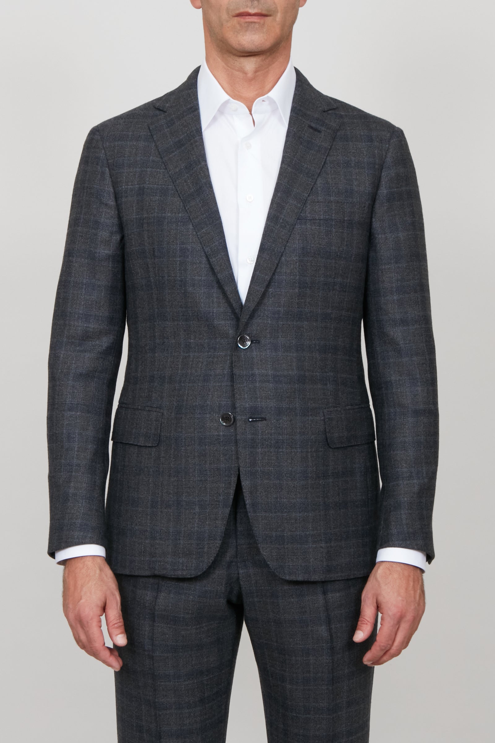 Costume avec motif à carreaux en laine - Gris
