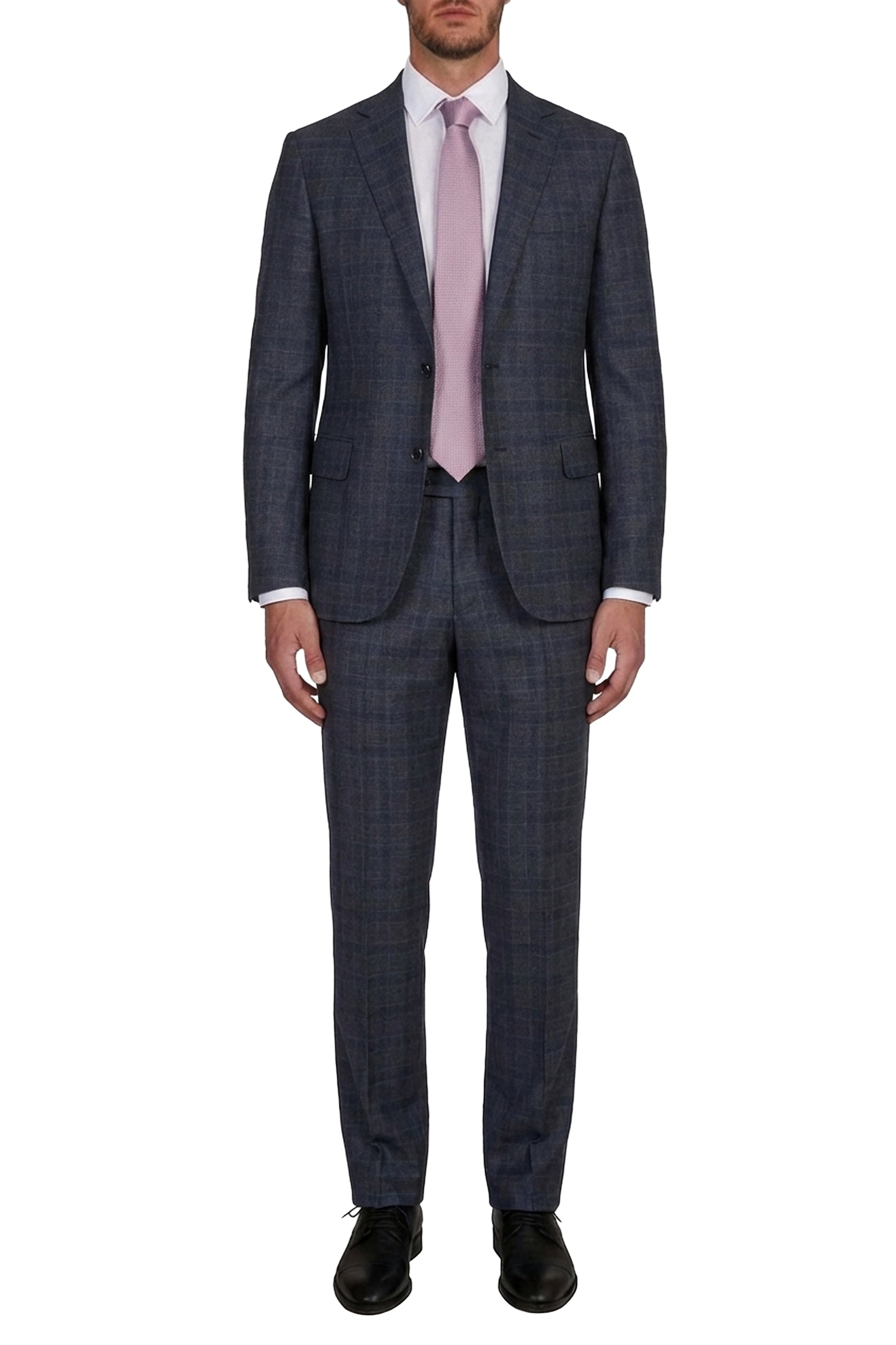 Costume avec motif à carreaux en laine - Gris