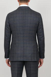 Costume avec motif à carreaux en laine - Gris
