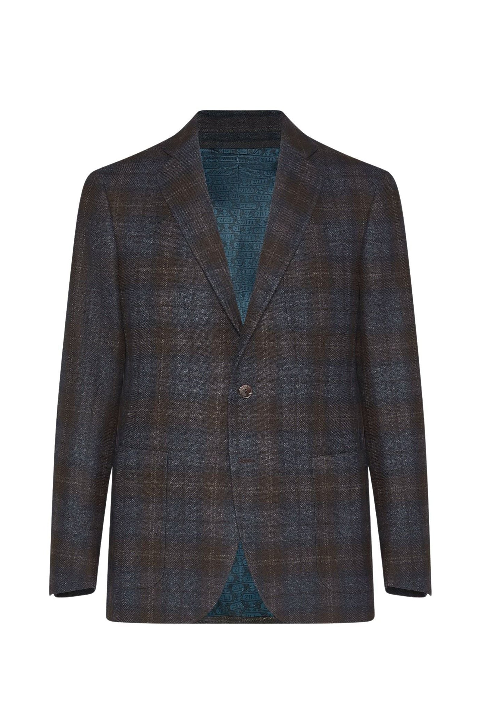 Blazer à carreaux en laine - Marron & Bleu
