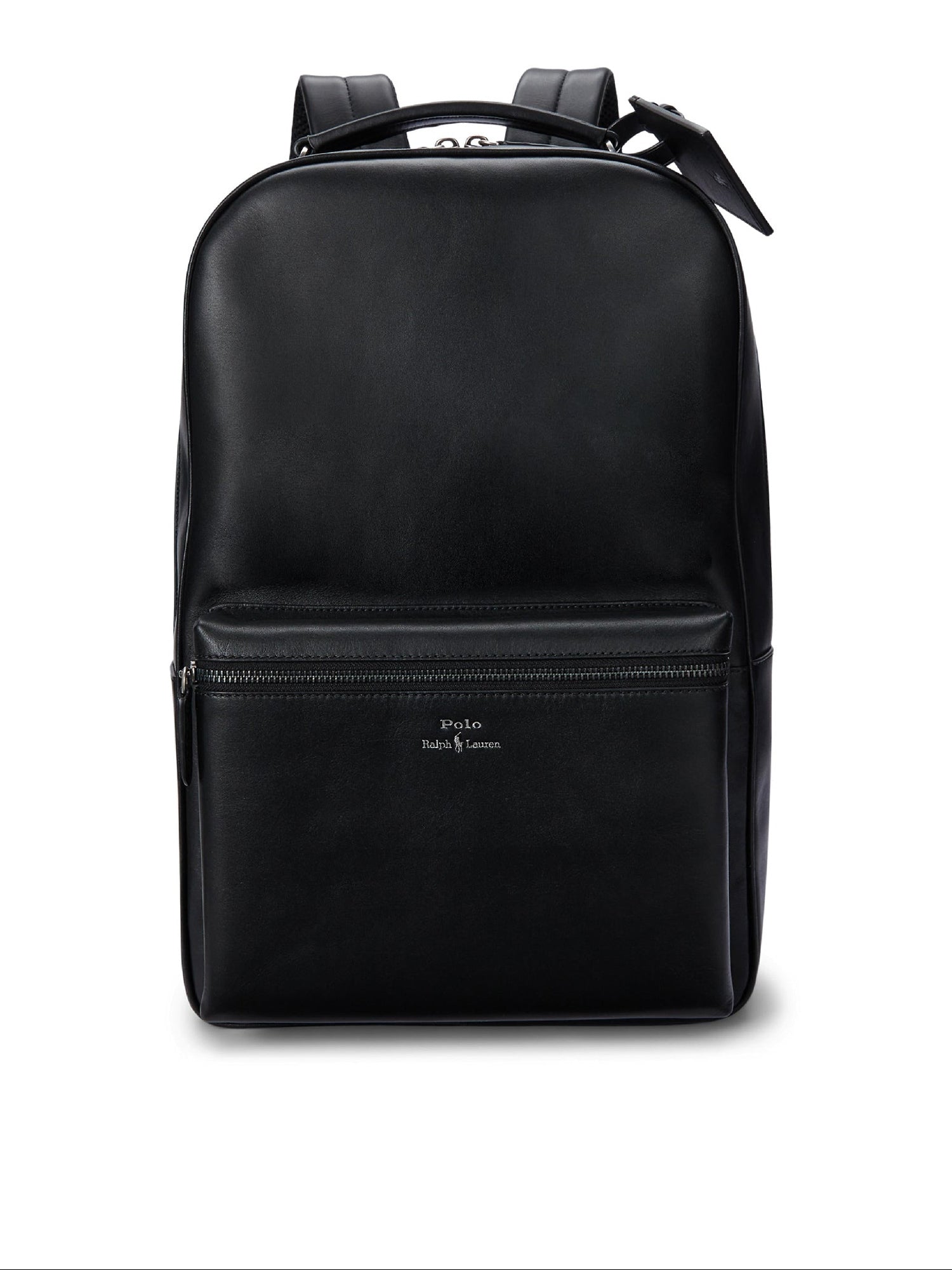 Sac à dos à poche zippée en cuir - Noir
