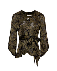 Blouse Laszlo à manches fluides à pétales - Lichen Gréen