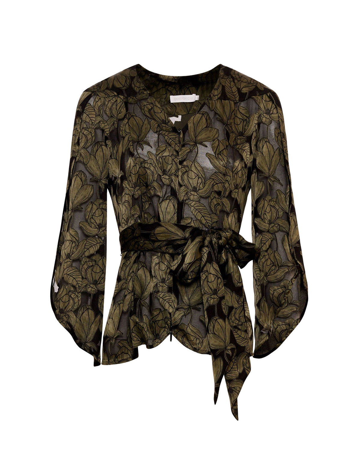 Blouse Laszlo à manches fluides à pétales - Lichen Gréen