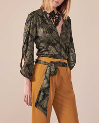 Blouse Laszlo à manches fluides à pétales - Lichen Gréen