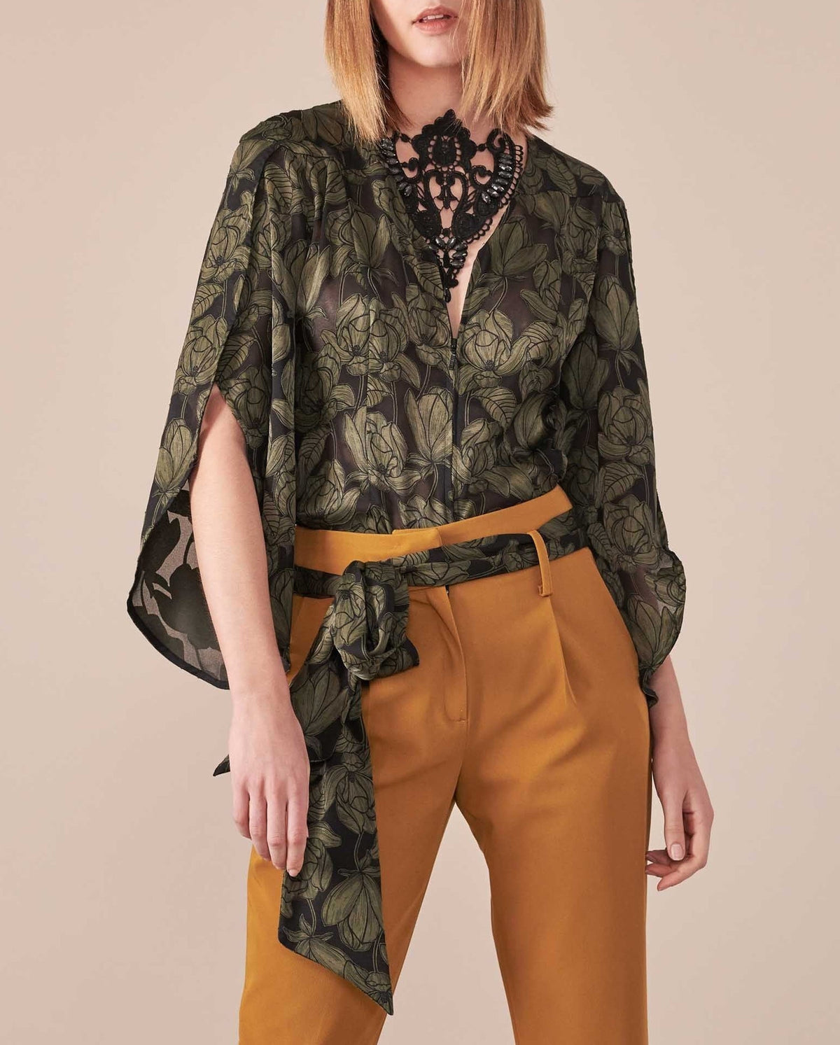 Blouse Laszlo à manches fluides à pétales - Lichen Gréen