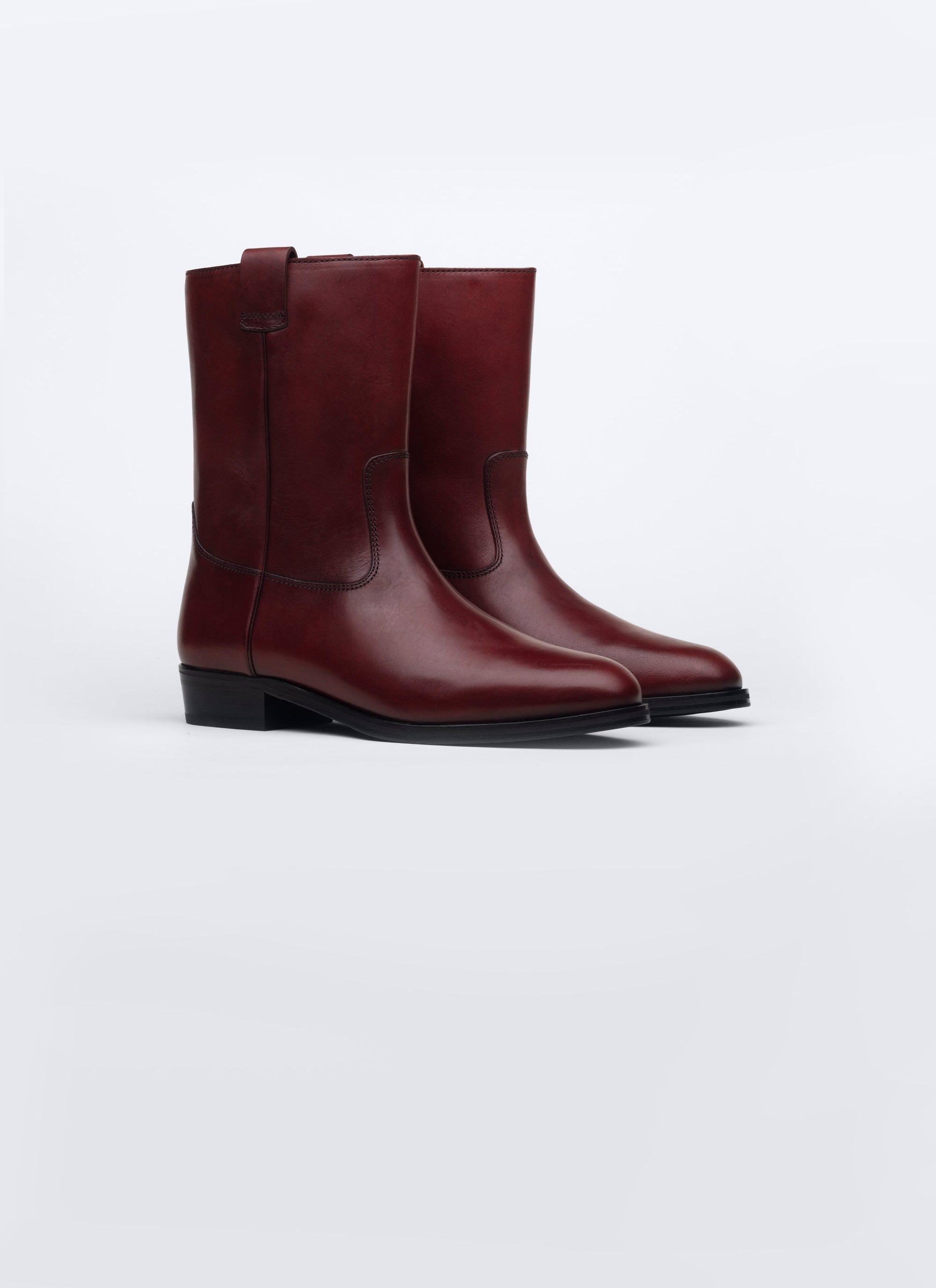 Camargue style split leather boots - Bordeaux