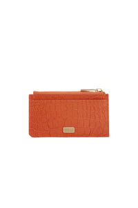 Porte-cartes à zip en cuir précieux - Orange
