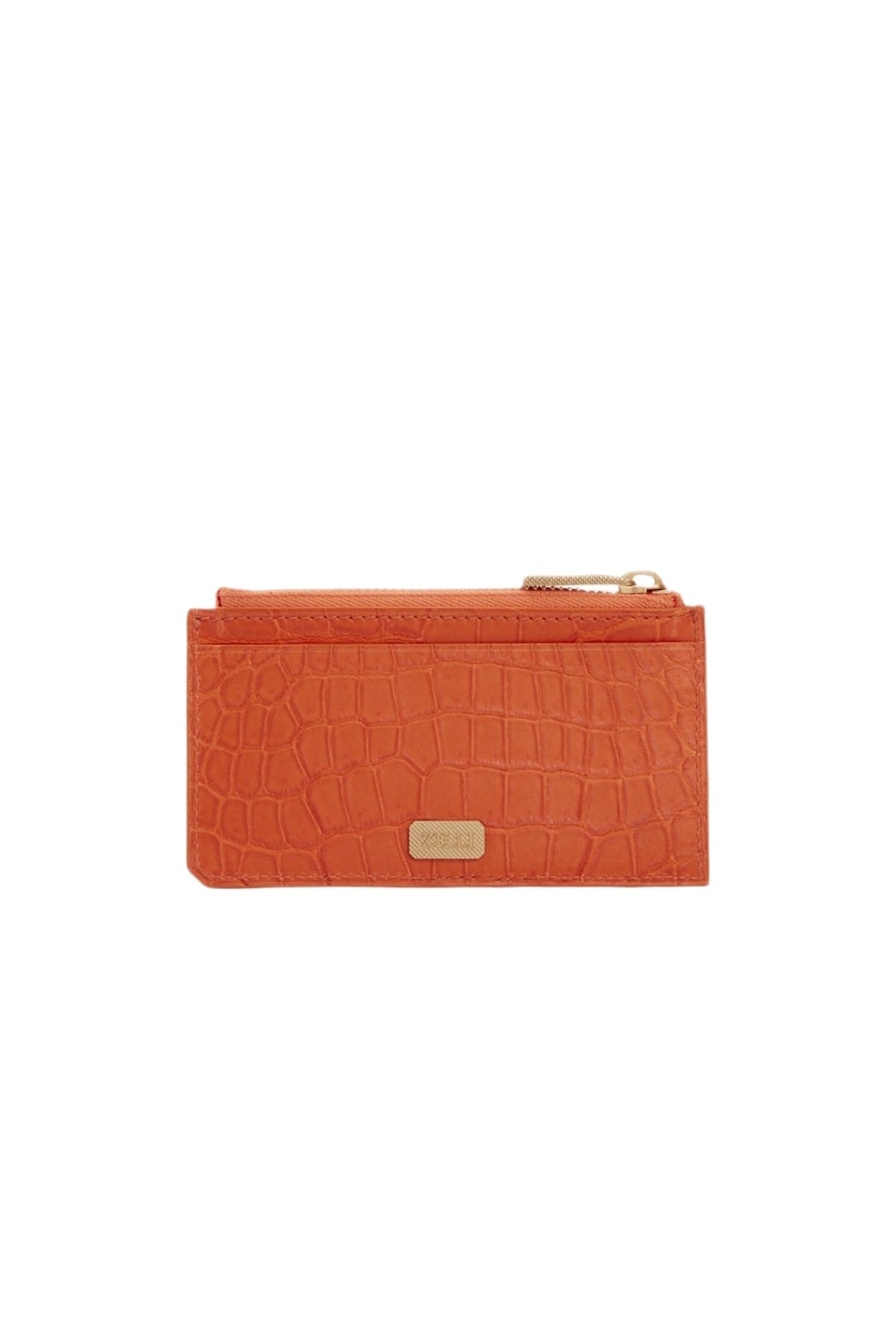 Porte-cartes à zip en cuir précieux - Orange