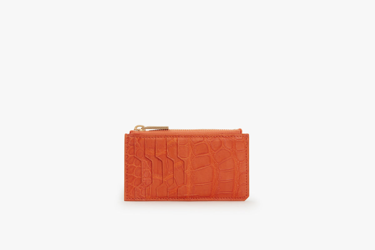 Porte-cartes à zip en cuir précieux - Orange
