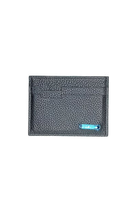 Porte-cartes métallique grainé en cuir - Noir & Bleu